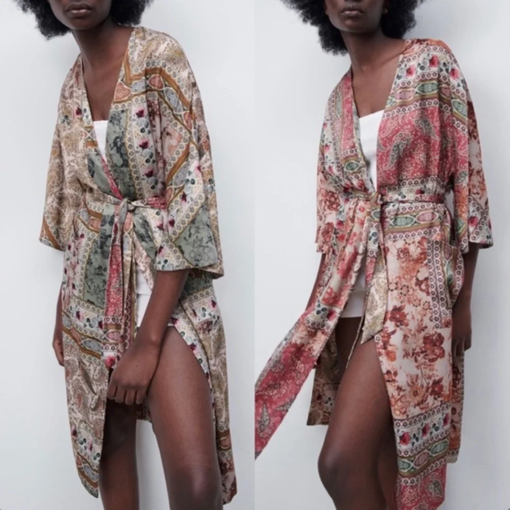 Zara Reversible Floral Print Kimono Robe - Picture 1 of 10